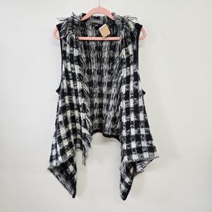 Anthropologie Wooden Ships Mohair Blend Plaid Fringe Knit Vest Sz Medium